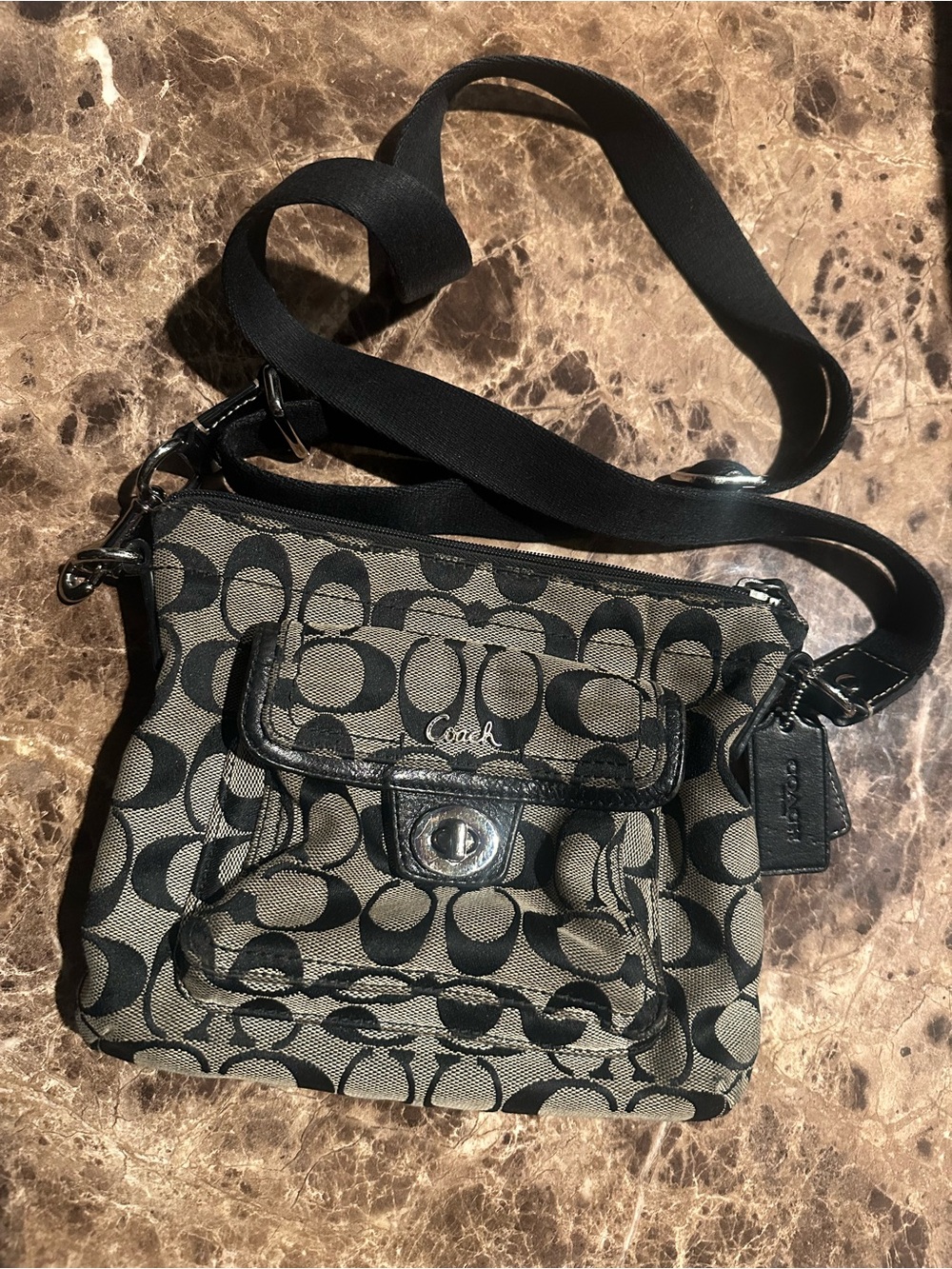 Coach Black and Tan Signature Canvas Crossbody